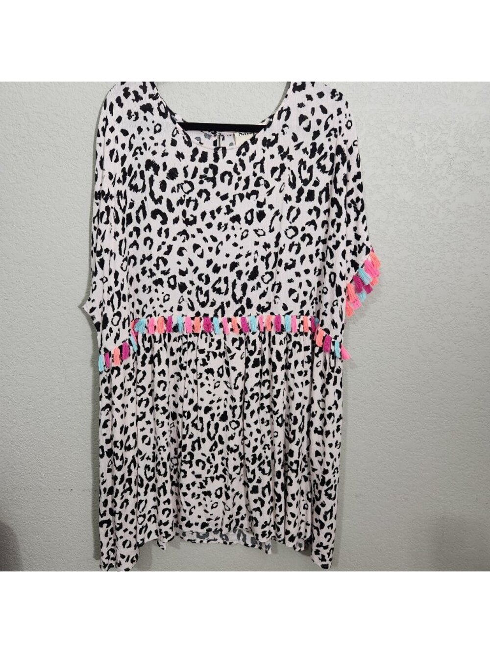 Savanna Jane Dress Womens 2X Leopard Print Tassel Multicolor Boho Loose Fit